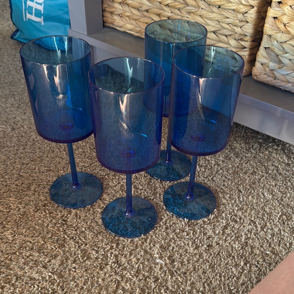 Set of Blue Wine Glasses